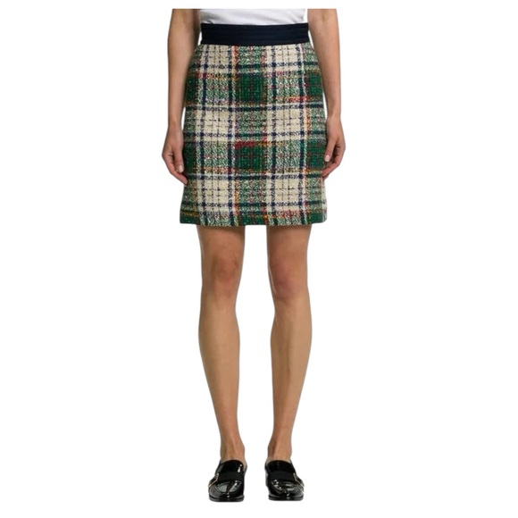 Tory Burch Green Red Blue Gold Purple Cream Tartan Plaid Tweed Skirt Size 6 - Picture 13 of 13